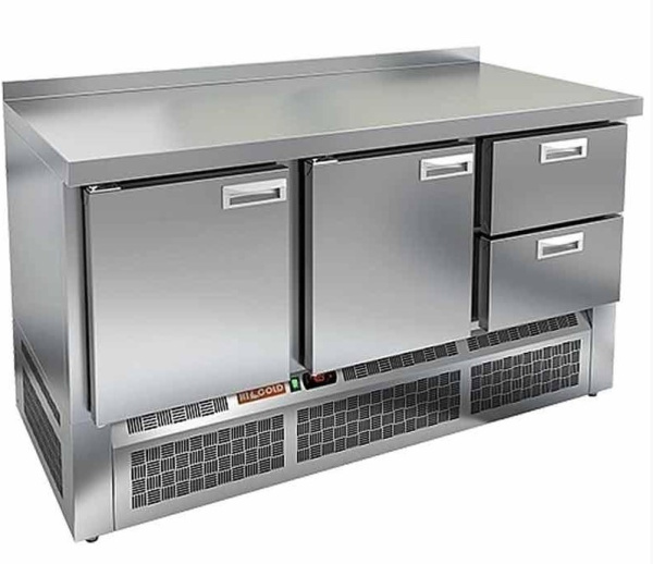 Холодильный стол HICOLD GNE 112/BT, нижн, 2 ящика, 2 двери (-18...-10°С)